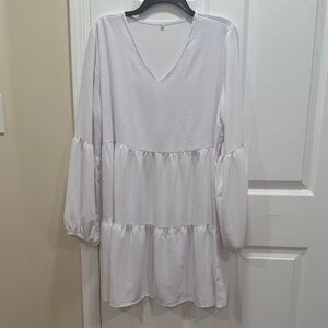 White Long Sleeve Tiered Dress